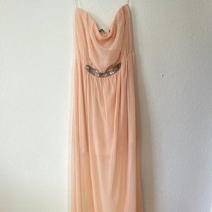ZARA TRAFALUC Baby Pink Sheer Beaded Maxi Dress